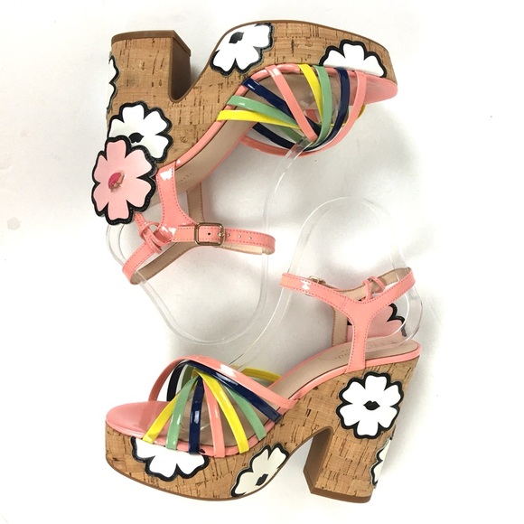 New Kate Spade ♠️ Gerry Platform Floral   Leather Multicolor Sandals size 7.5 - Picture 5 of 12